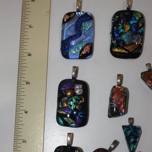 7 Handmade Dichroic Glass Pendants, 1 Pair Earrings